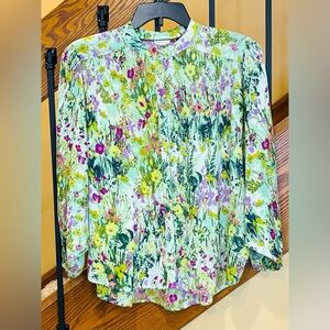 Pilcro Sidney Batwing Blouse Button Up Floral Cotton Crepe Multi Sz. Small